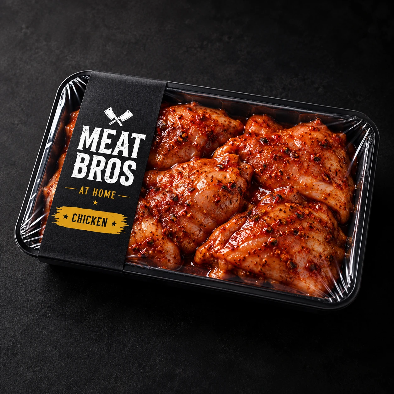 Illustrative Meat Bros marinated chicken packaging concept